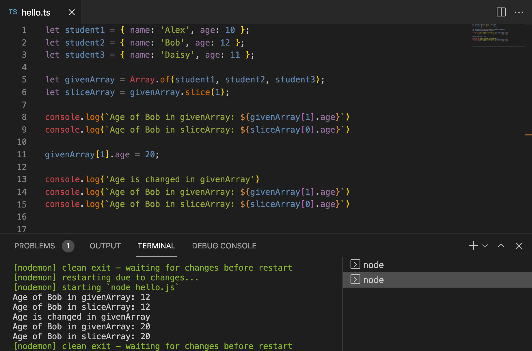 Typescript array slice example